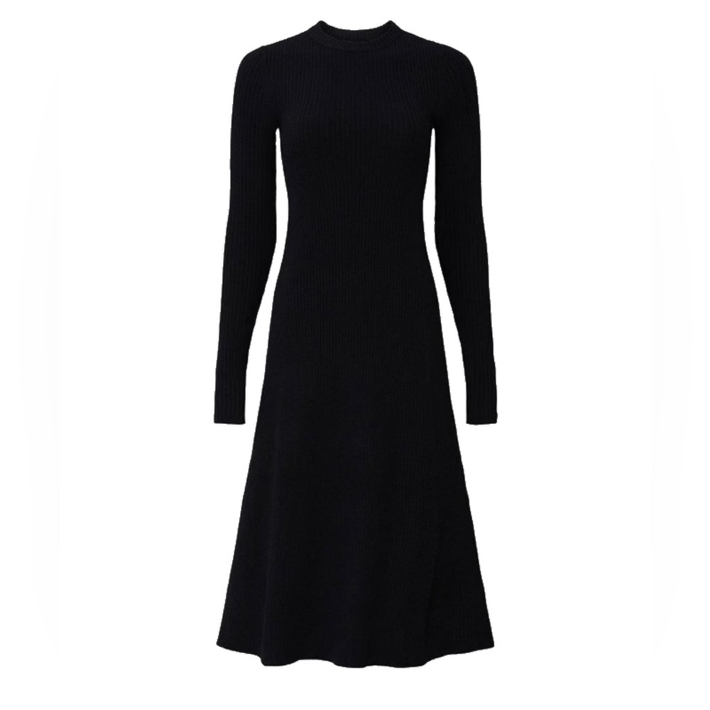 Caara Black Ribbed Sweater Dress